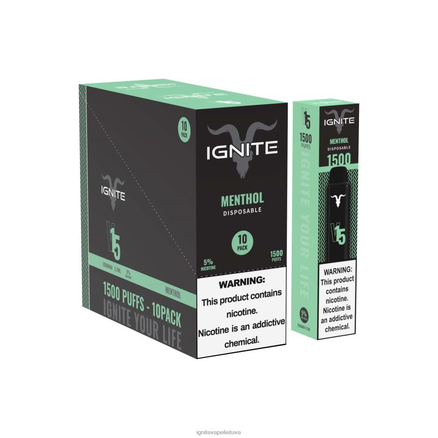 IGNITE V15 Vape rašiklis 10 vnt P2DT6103 IGNITE vape shop mentolis