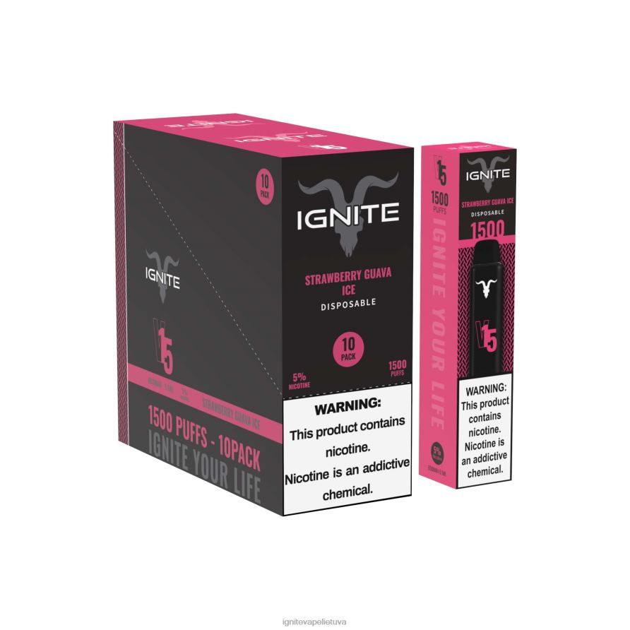 IGNITE V15 Vape rašiklis 10 vnt P2DT6105 IGNITE vape sales braškių gvajavos ledas