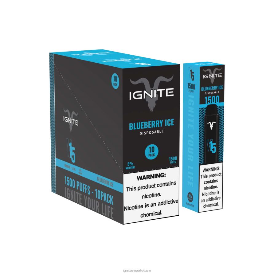 IGNITE V15 Vape rašiklis 10 vnt P2DT697 IGNITE vape reviews mėlynių ledų